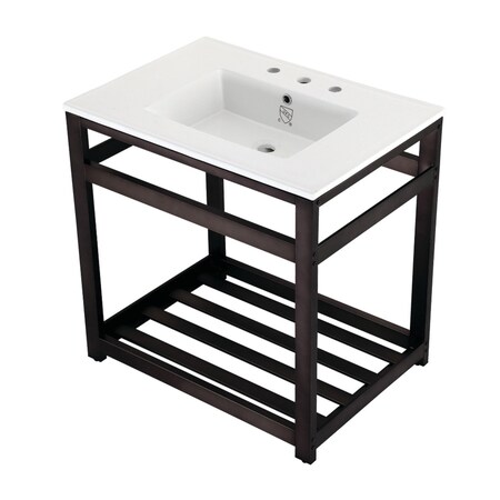 VWP3122W8A5 31 Ceramic Console Sink (8, 3-Hole), Wht/Oil Rubbed Brnz